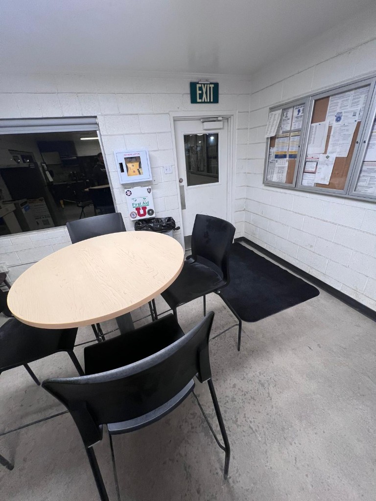 Industrial breakroom and common area after service — no people. Photo 1 of 4.